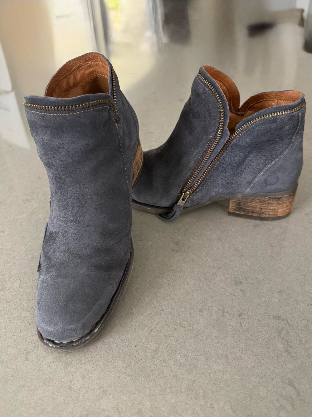 Born Vintage Blue Suede Ankle Booties with Side Zip Size 8
